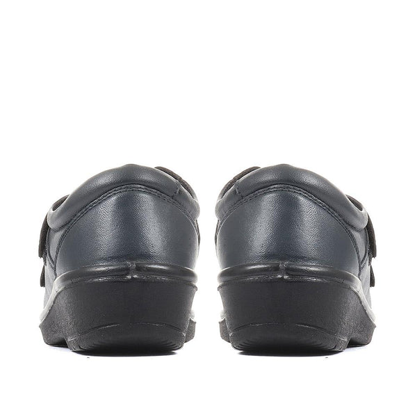 Pavers Wide Fit Leather Touch Fasten Shoes - Navy