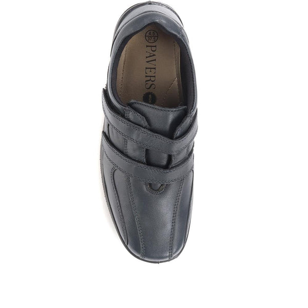 Pavers Wide Fit Leather Touch Fasten Shoes - Navy