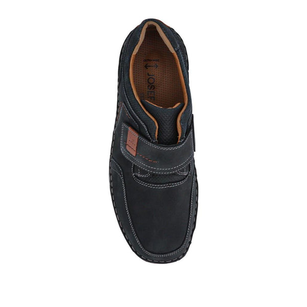 Pavers Wide-Fit Leather Touch-Fasten Shoes - Navy