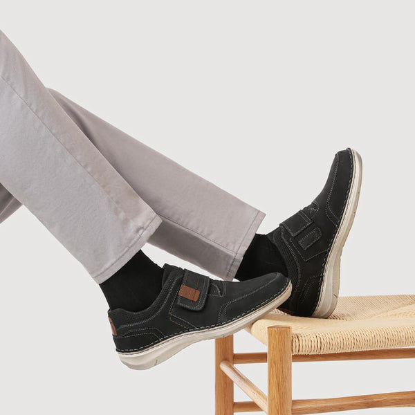 Pavers Wide-Fit Leather Touch-Fasten Shoes - Navy