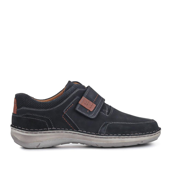 pavers Wide-Fit Leather Touch-Fasten Shoes - Navy