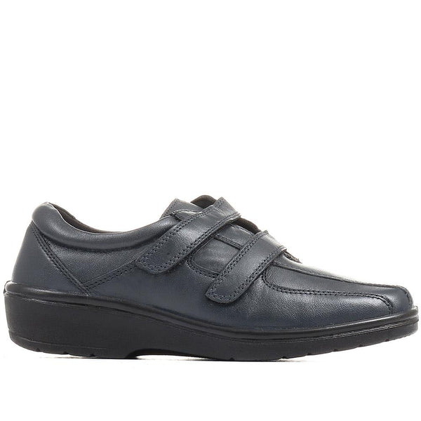 pavers Wide Fit Leather Touch Fasten Shoes - Navy