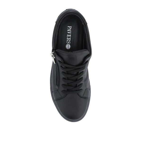 Pavers Wide Fit Leather Zip & Lace Trainers - Black