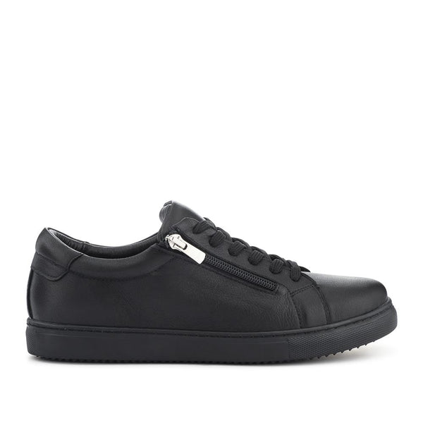 pavers Wide Fit Leather Zip & Lace Trainers - Black