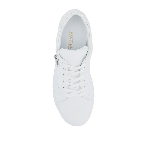 Pavers Wide Fit Leather Zip & Lace Trainers - White