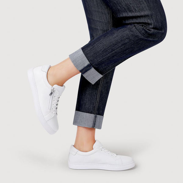 Pavers Wide Fit Leather Zip & Lace Trainers - White