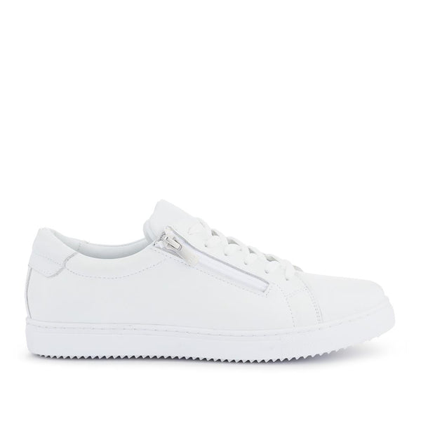 pavers Wide Fit Leather Zip & Lace Trainers - White