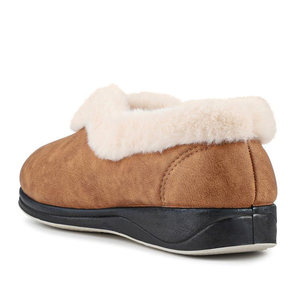 Pavers Wide Fit Memory Foam Cosy Slippers - Chestnut