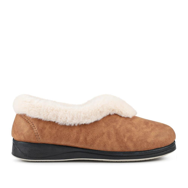 pavers Wide Fit Memory Foam Cosy Slippers - Chestnut