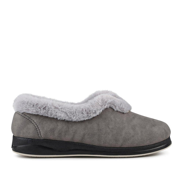 pavers Wide Fit Memory Foam Cosy Slippers - Grey