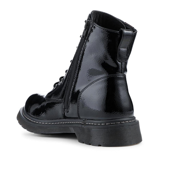 Pavers Wide Fit Patent Military Boots - Black Patent