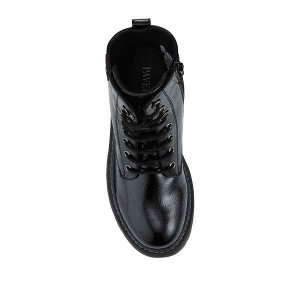 Pavers Wide Fit Patent Military Boots - Black Patent