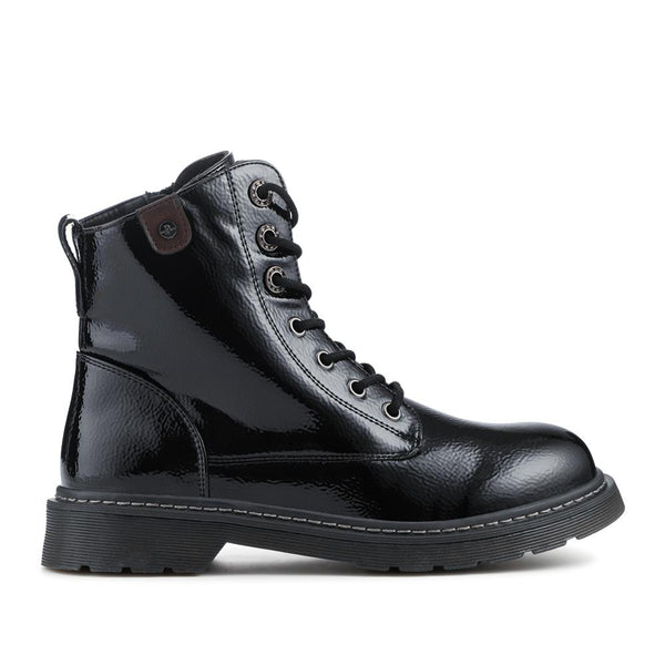 pavers Wide Fit Patent Military Boots - Black Patent