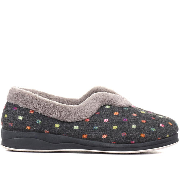 pavers Wide Fit Polka Dot Slippers - Dark Grey