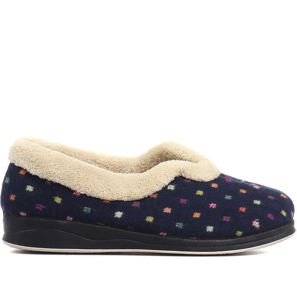 pavers Wide Fit Polka Dot Slippers - Navy