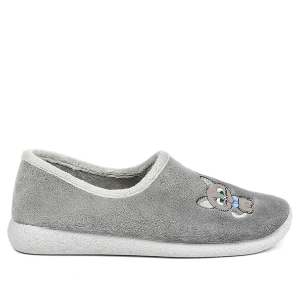pavers Wide Fit Soft Full Cat Slippers - Grey