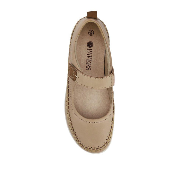 Pavers Wide-Fit Touch-Fasten Mary Janes - Beige
