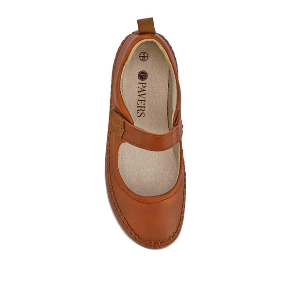 Pavers Wide-Fit Touch-Fasten Mary Janes - Tan