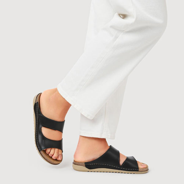 Pavers Wide Fit Touch-Fasten Mules - Black