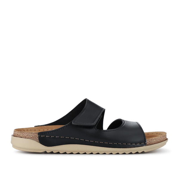 pavers Wide Fit Touch-Fasten Mules - Black