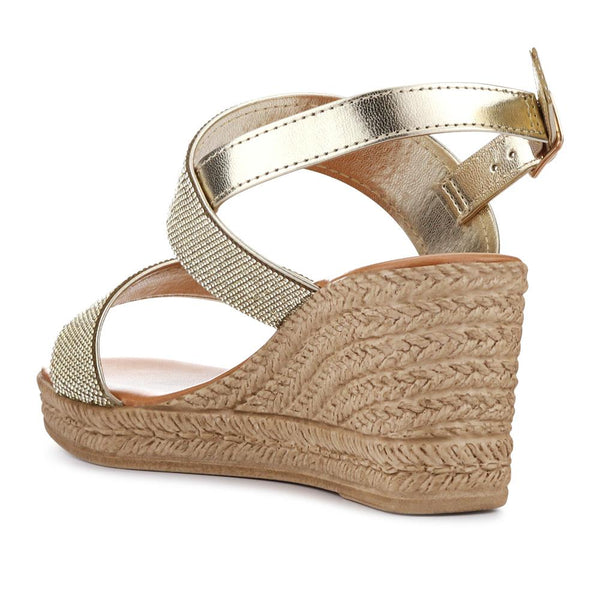 Pavers Wide Fit Wedge-Heeled Espadrilles - Gold