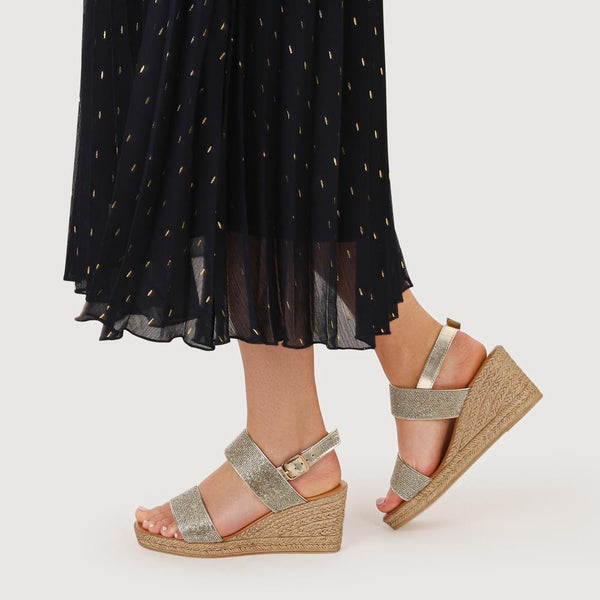 Pavers Wide Fit Wedge-Heeled Espadrilles - Gold