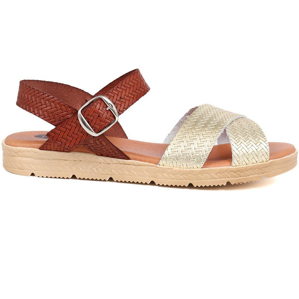 pavers Woven Strap Sandals - Tan Multi