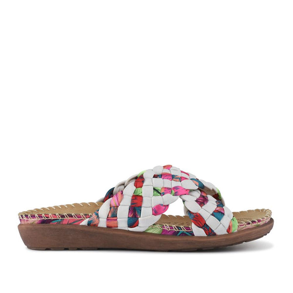 pavers Woven Upper Mule Sandals - White Multi