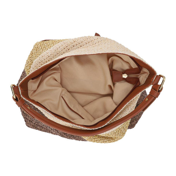 Pavers Woven Zip-Up Shoulder Bag - Beige Multi