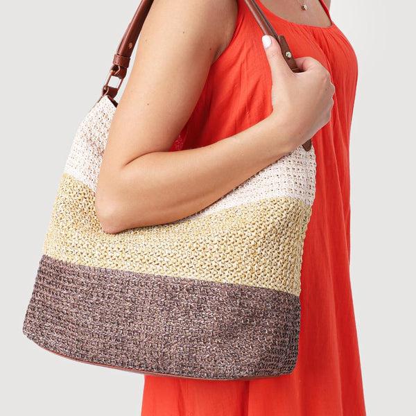 Pavers Woven Zip-Up Shoulder Bag - Beige Multi