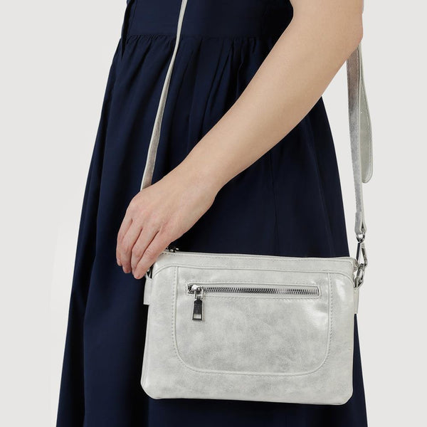 Pavers Zip-Close Shoulder Bag - Silver Shimmer