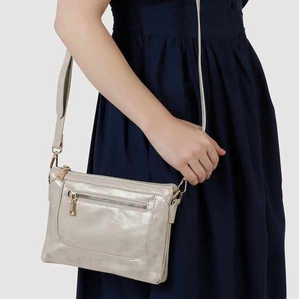 Pavers Zip-Close Shoulder Bag - Soft Gold