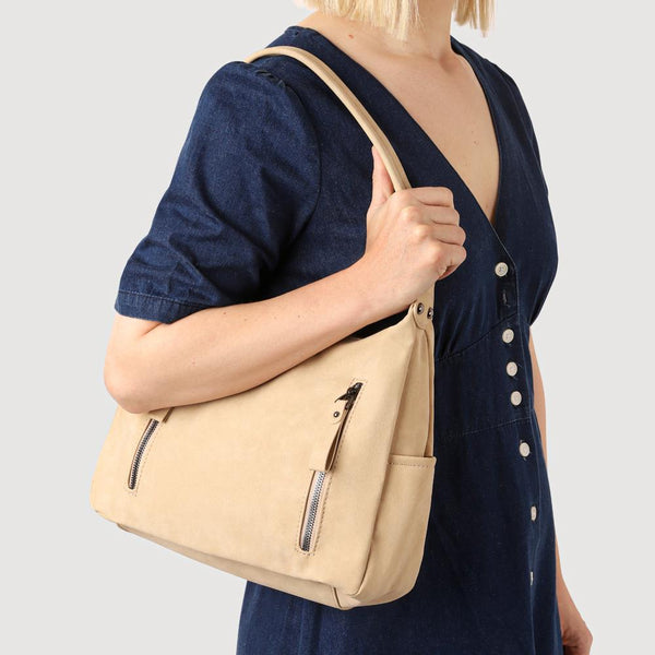 Pavers Zip-Pocketed Handbag - Beige