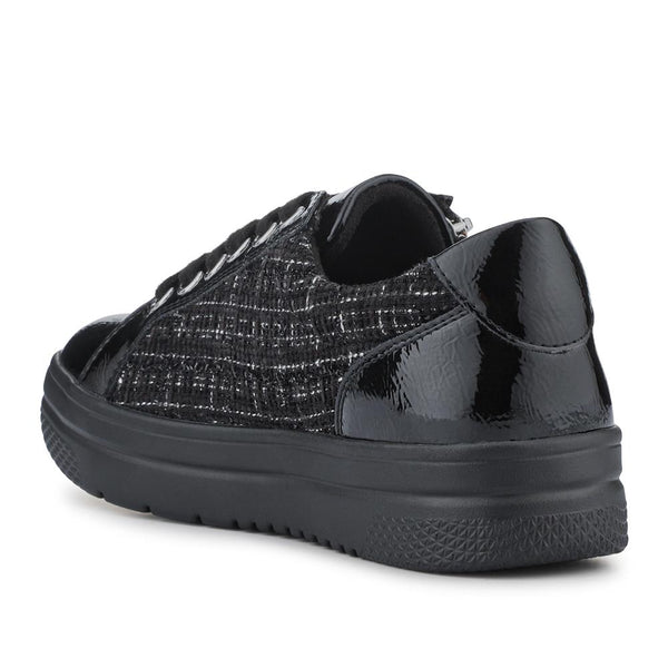 Pavers Zip-Up Chunky Platform Trainers - Black Tweed