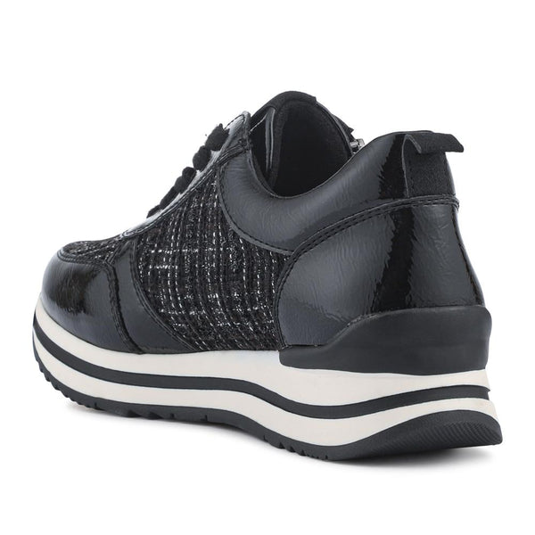 Pavers Zip-Up Laced Floral Trainers - Black Tweed
