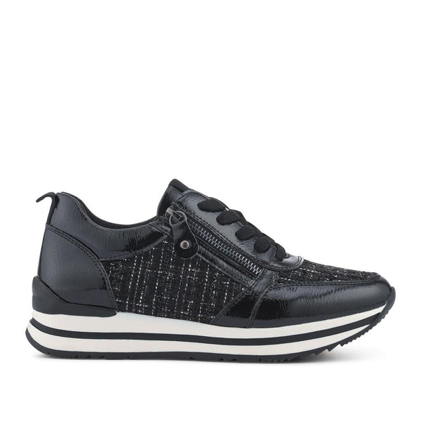 pavers Zip-Up Laced Floral Trainers - Black Tweed