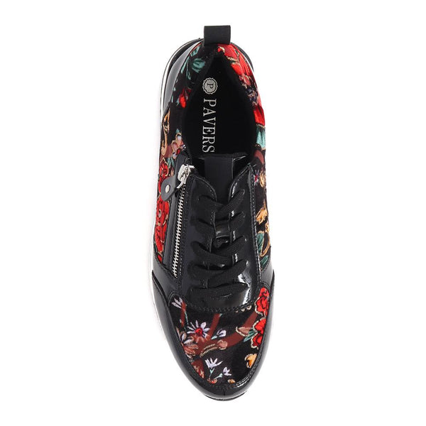 Pavers Zip-Up Laced Trainers - Black Floral