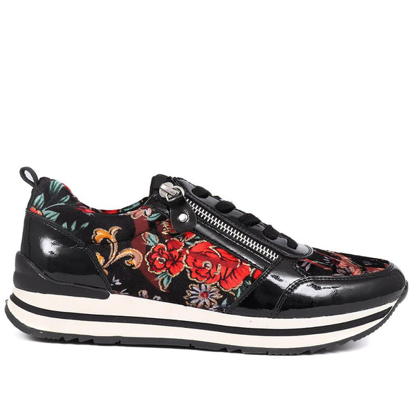 pavers Zip-Up Laced Trainers - Black Floral