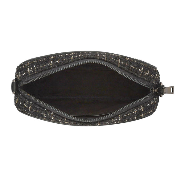 Pavers Zip Up Shoulder Bag - Black Tweed