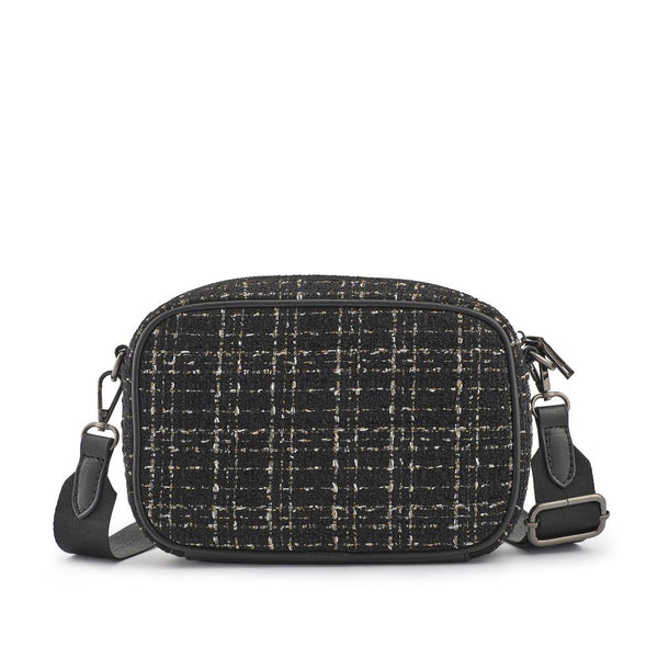 pavers Zip Up Shoulder Bag - Black Tweed
