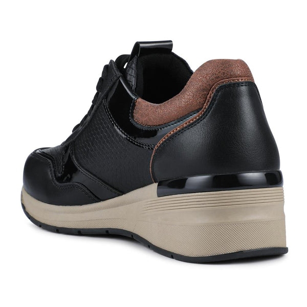 Pavers Platform Lace-Up Trainers With Side Zip - Black