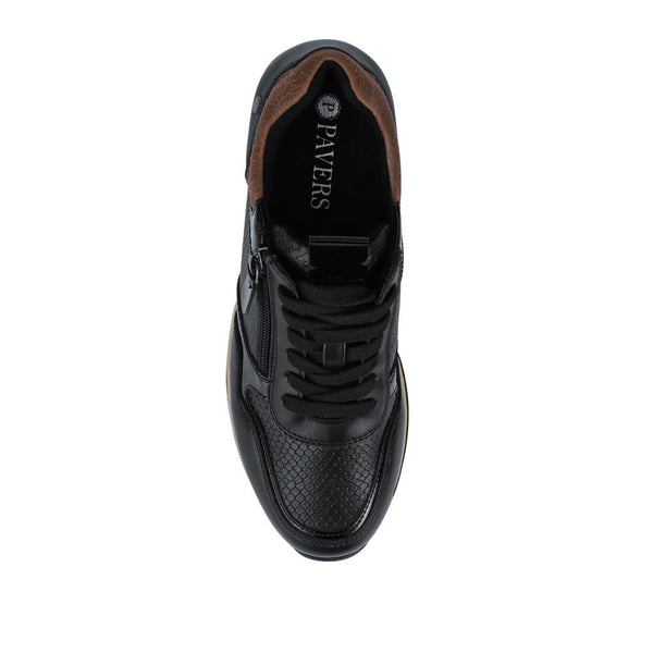 Pavers Platform Lace-Up Trainers With Side Zip - Black