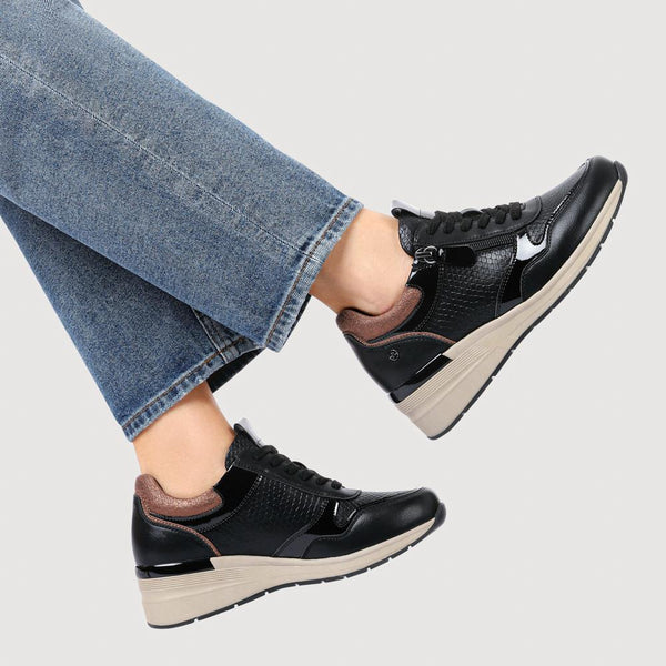 Pavers Platform Lace-Up Trainers With Side Zip - Black