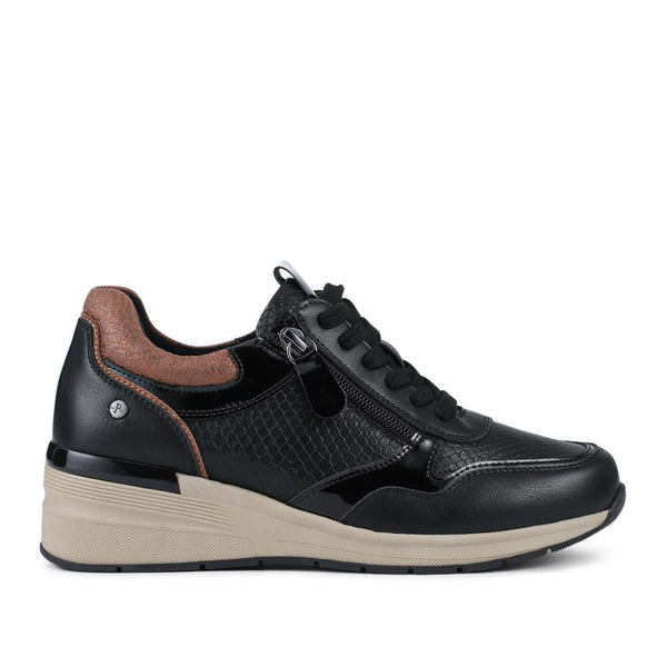 pavers Platform Lace-Up Trainers with Side Zip - Black