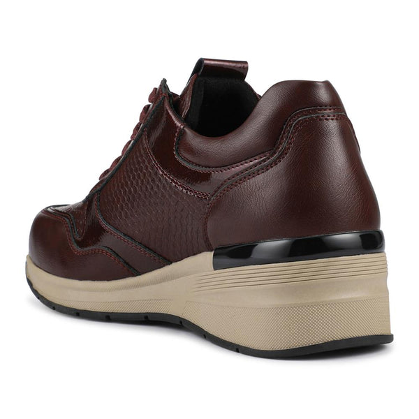 Pavers Platform Lace-Up Trainers With Side Zip - Burgundy