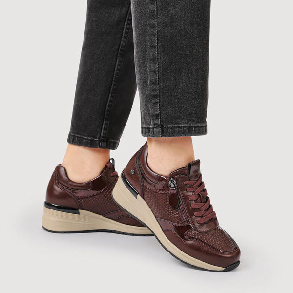 Pavers Platform Lace-Up Trainers With Side Zip - Burgundy