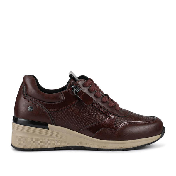 pavers Platform Lace-Up Trainers with Side Zip - Burgundy