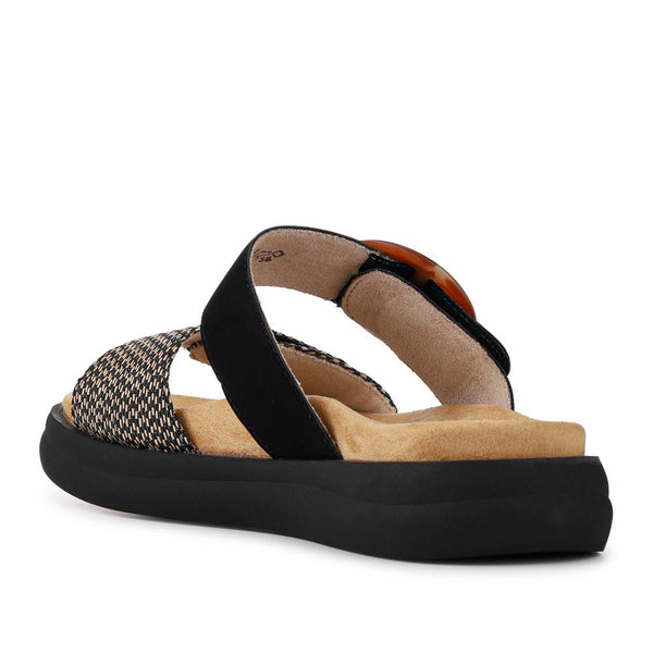 Pavers Premium Leather Dual-Fastening Sandals - Black Multi