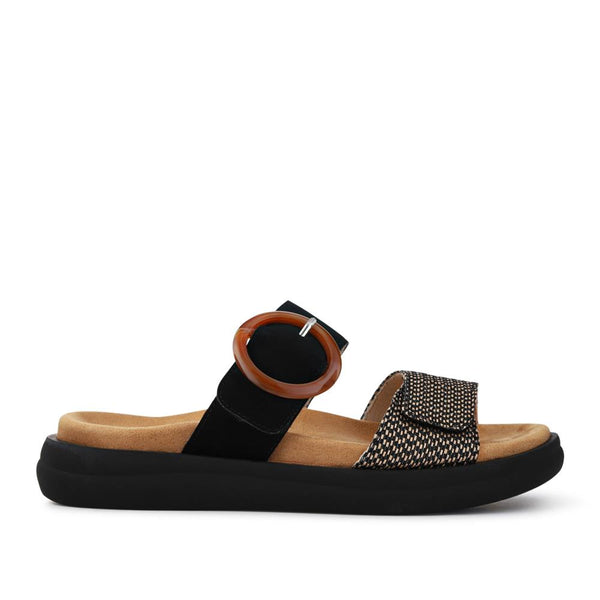 pavers Premium Leather Dual-Fastening Sandals - Black Multi