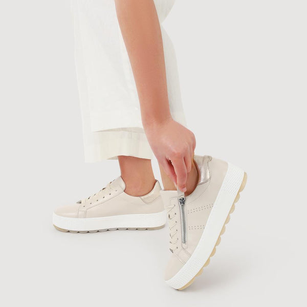 Pavers Quench Gabor Leather Platform Trainers - Cream